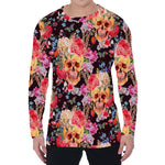 Blossom Peony Skull Pattern Print Men's Long Sleeve T-Shirt