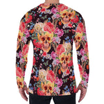 Blossom Peony Skull Pattern Print Men's Long Sleeve T-Shirt
