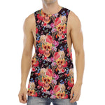 Blossom Peony Skull Pattern Print Men's Muscle Tank Top