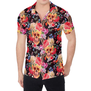 Blossom Peony Skull Pattern Print Men's Shirt