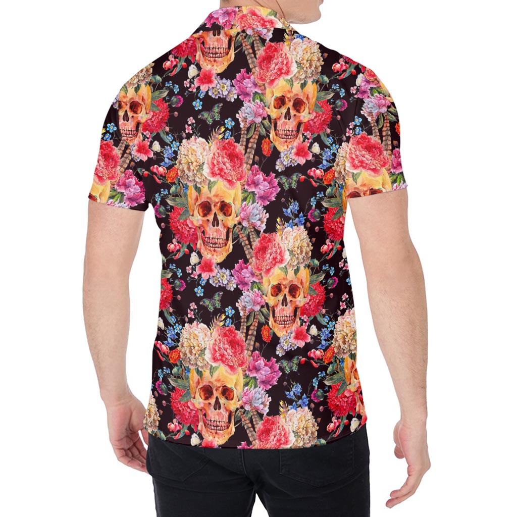 Blossom Peony Skull Pattern Print Men's Shirt