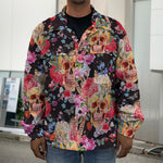Blossom Peony Skull Pattern Print Men's Shirt Jacket