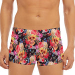Blossom Peony Skull Pattern Print Men's Short Boxer Briefs