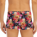 Blossom Peony Skull Pattern Print Men's Short Boxer Briefs