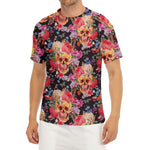 Blossom Peony Skull Pattern Print Men's Short Sleeve Rash Guard