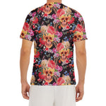 Blossom Peony Skull Pattern Print Men's Short Sleeve Rash Guard