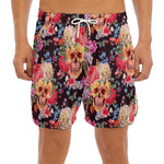Blossom Peony Skull Pattern Print Men's Split Running Shorts