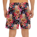 Blossom Peony Skull Pattern Print Men's Split Running Shorts