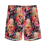 Blossom Peony Skull Pattern Print Men's Sports Shorts