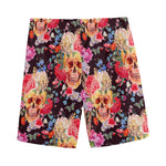 Blossom Peony Skull Pattern Print Men's Sports Shorts