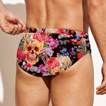 Blossom Peony Skull Pattern Print Men's Swim Briefs