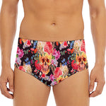 Blossom Peony Skull Pattern Print Men's Triangle Swim Briefs
