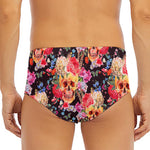 Blossom Peony Skull Pattern Print Men's Triangle Swim Briefs