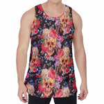 Blossom Peony Skull Pattern Print Men's Velvet Tank Top