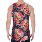 Blossom Peony Skull Pattern Print Men's Velvet Tank Top