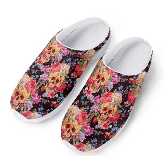 Blossom Peony Skull Pattern Print Mesh Casual Shoes