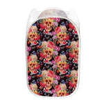 Blossom Peony Skull Pattern Print Mesh Laundry Hamper