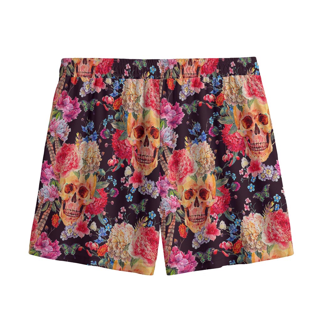 Blossom Peony Skull Pattern Print Mesh Shorts
