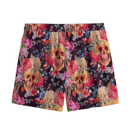 Blossom Peony Skull Pattern Print Mesh Shorts