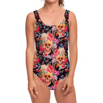 Blossom Peony Skull Pattern Print One Piece Swimsuit