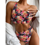 Blossom Peony Skull Pattern Print One Shoulder Bikini Top