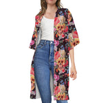 Blossom Peony Skull Pattern Print Open Front Beach Cover Up