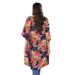 Blossom Peony Skull Pattern Print Open Front Beach Cover Up