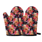 Blossom Peony Skull Pattern Print Oven Mitts