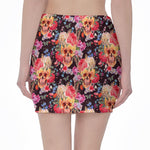 Blossom Peony Skull Pattern Print Pencil Mini Skirt