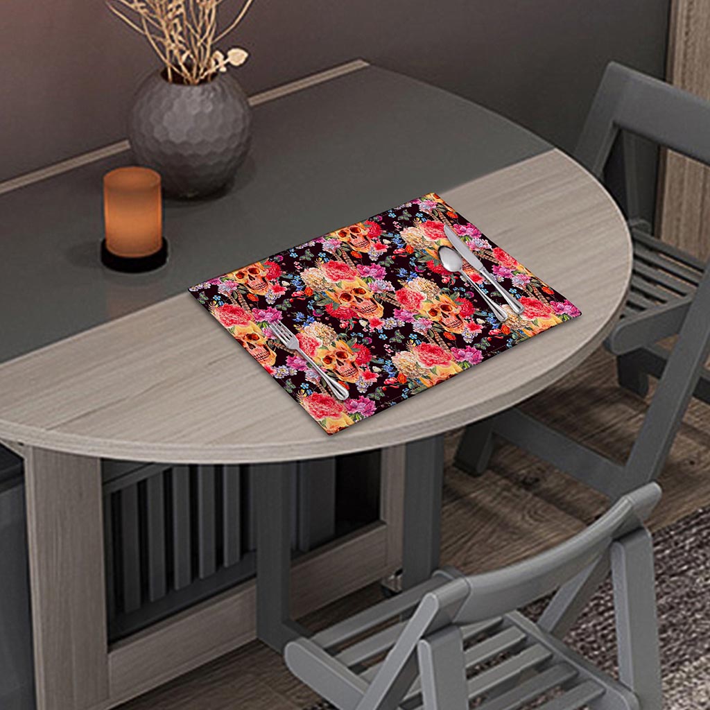 Blossom Peony Skull Pattern Print Placemat