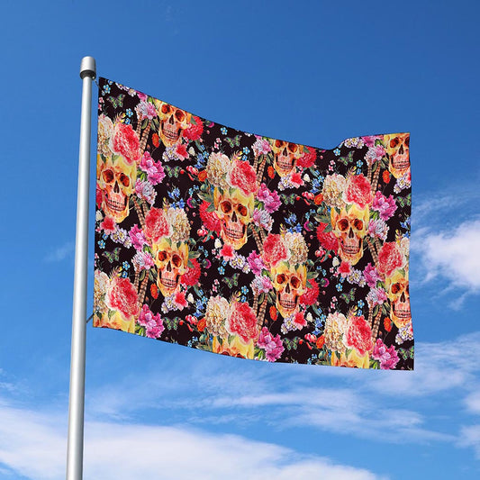 Blossom Peony Skull Pattern Print Polyester Flag
