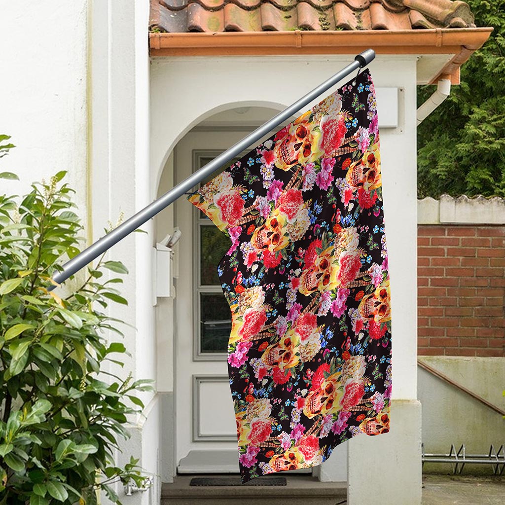 Blossom Peony Skull Pattern Print Polyester Flag
