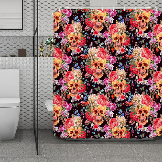 Blossom Peony Skull Pattern Print Polyester Shower Curtain