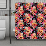Blossom Peony Skull Pattern Print Polyester Shower Curtain