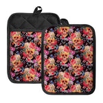 Blossom Peony Skull Pattern Print Pot Holders With Pocket