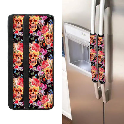 Blossom Peony Skull Pattern Print Refrigerator Handle Covers