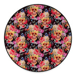 Blossom Peony Skull Pattern Print Round Floor Mat