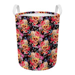 Blossom Peony Skull Pattern Print Round Laundry Basket