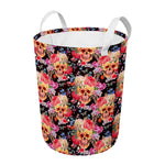 Blossom Peony Skull Pattern Print Round Laundry Basket