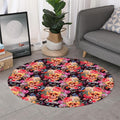 Blossom Peony Skull Pattern Print Round Rug
