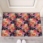Blossom Peony Skull Pattern Print Rubber Doormat