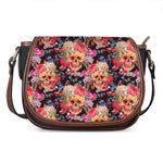 Blossom Peony Skull Pattern Print Saddle Bag