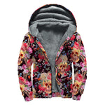 Blossom Peony Skull Pattern Print Sherpa Lined Zip Up Hoodie