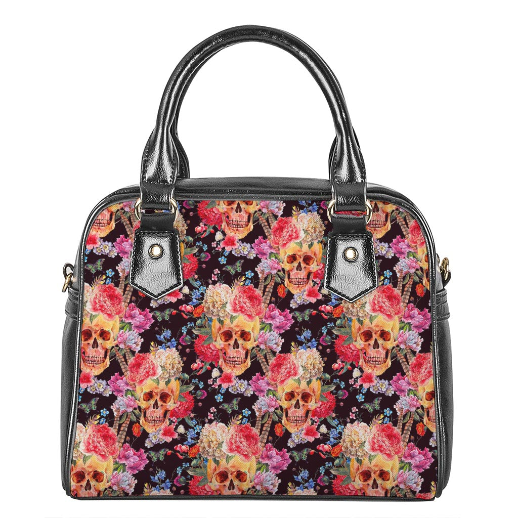 Blossom Peony Skull Pattern Print Shoulder Handbag