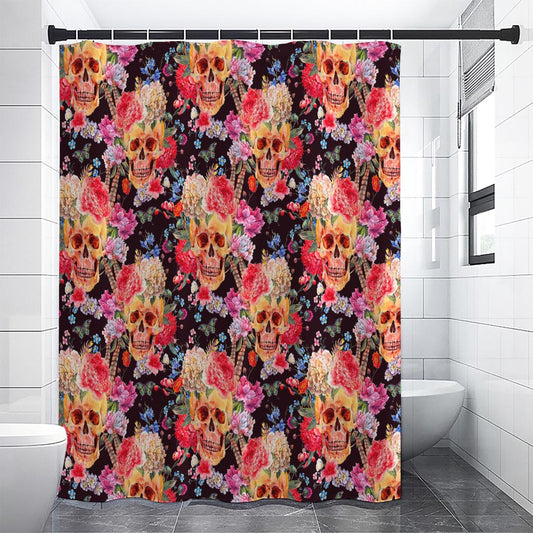 Blossom Peony Skull Pattern Print Shower Curtain