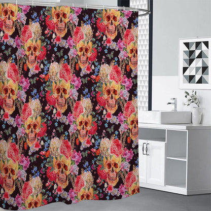 Blossom Peony Skull Pattern Print Shower Curtain