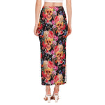 Blossom Peony Skull Pattern Print Side Slit Maxi Skirt