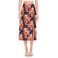 Blossom Peony Skull Pattern Print Side Slit Midi Skirt