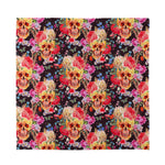 Blossom Peony Skull Pattern Print Silk Bandana
