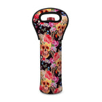 Blossom Peony Skull Pattern Print Single Neoprene Wine Tote